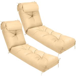 Wenqik Set of 2 Outdoor Chaise Lounge Cushions 76 x 22 Inch Waterproof Patio Furniture Chaise Cushions with Headrest Pillow Thick Tufted Lounge Pad for Lawn Patio Pool Resort Hotel (Beige)