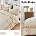 Simple&Opulence 100% Cotton Quilted Duvet Cover Set with Ruffle, 3 Pcs Muslin Gauze Comforter with Microfiber Filling, Shabby Chic Frill Farmhouse Rustic Handmade Stitching Bedding(Khaki, King)