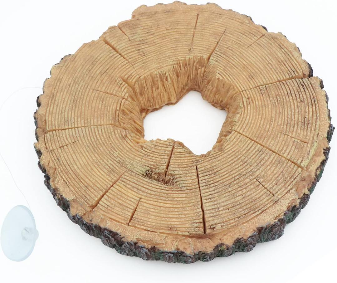 AQUA KT Aquatic Turtle Tree Trunk Round Freestanding Floating Dock Island Climbing Basking Platform Large Non Slip with Suction Cup, for Pond and Amphibian Reptile Terrarium Habitat, Large