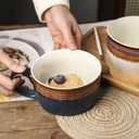 Disoza Large Coffee Cup Ceramic Soup Mug with Handles 24 OZ Oversized Bowl Porcelain 700 ML Coffee Tea Cup Blue & Brown XXL Cereal Bowls Soups Ramen Salad Bowl Coffee Cappuccino Cups Large Soup Mug