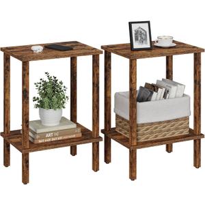 TUTOTAK End Table, Set of 2, Side Table, Nightstand, 2-Tier Storage Shelf, Sofa Table for Small Space, Living Room, Bedroom, Brown TB01BB035C, 15 inches x 11.8 inches x 21.8 inches