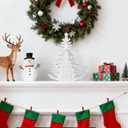 LED Wooden Christmas Tree Table Decor, 2-in-1 Wood Tabletop & Hanging Sign Decor, Light 2AAA Battery Powered 10 inch for Xmas Indoor Home Party Fireplace Mantle Centerpiece Decorations (White)