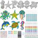 GlikCeil 12 Sets Suncatcher Craft Kits Spring Wind Chime Decorations Summer Fun Gem Painting Sun Catchers Coloring Suncatcher Art and Crafts for Birthday Home Office DIY Project Gift Favor(Sea)