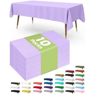Pureegg Plastic Table Cloth Disposable 10 Pack, 54 x 108 Inch Table Cloths, Easter Party, Decorative Tablecloths, Rectangle, Light Purple, Pastel, Plastic Cover, Leakproof & Sturdy, Lilac, Lavender