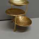 MyGift 3 Tier Jewelry Dish Organizer - Hammered Brass Plated Metal Ring Tray, Decorative Earring, Necklace, Bracelet Storage Display Tower - Handcrafted in India