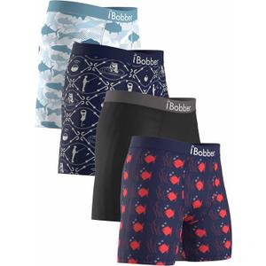 iBobber Underwear - Stretch Flex Fit Boxer Men or Women No Fly Tagless Fishing Outdoor – Pack of 4, Underwear (S)