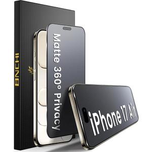 BNCHI 2 Pack for iPhone 17 Air 360 Privacy Matte Screen Protector, Horizontal and Vertical All Around Anti-Spy 9H Tempered Glass Film, Anti-Glare, Smooth as Silk, Scratch Resistant