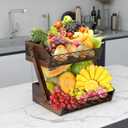 Dorhors Fruit Basket for Kitchen,Fruit Bowl,Kitchen Counter Organizer,Wooden Vegetable Holder for Countertop,Bread Storage Basket Stand(2 Tier)
