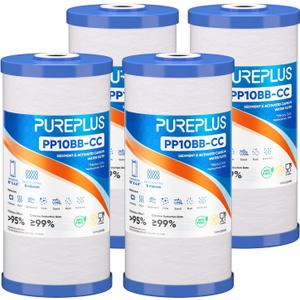 PUREPLUS 5 Micron 10" x 4.5" Whole House FXHTC Sediment and Carbon Water Filter Replacement Cartridge for GXWH40L, GXWH35F, GNWH38S, RFC-BBSA, WRC25HD, PP10BB-CC, RFC-BB, WFHD13001, 4Pack (4 Count (Pack of 1))