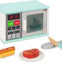 WOODENFUN Toddler Play Kitchen Toys, Wooden Microwave Oven with Light and Realistic Sound, Pretend Play Kitchen Accessories, Learning Toy Birthday Gifts for Boys Girls 3-8 Year Old