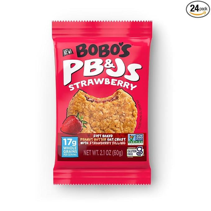 Bobo's Oat Bars PB & Js Strawberry Breakfast Bars, Whole Grains, Vegan Friendly, Kosher, Gluten Free & Non-GMO, 8.4 Ounce (Pack of 6) (EXP 06/15/26)