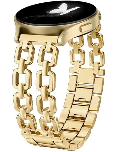 Wearlizer Metal Band Compatible with Samsung Galaxy Watch 7 6 5 4 FE Active 2 40mm 44mm/Watch 6 4 Classic 43mm 47mm 42mm 46mm/Watch 5 Pro 45mm Bands, 20mm Dressy Stainless Steel Chain Strap Women