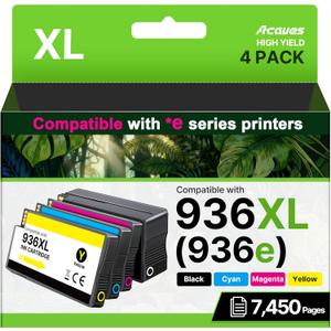 936e High Yield 936 Ink Cartridges for HP Printers HP936 936XL Replacement for HP 936 Ink Cartridges Combo Pack Work for HP Officejet Pro 9125e 9120e 9135e 9730e 9130e 9720e 9122e Printers, 4 Pack