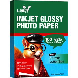 Uinkit 100 Sheets Thick Inkjet Glossy Photo Paper Picture 8.5x11 62lb 230g 11.1mil Cardstock Postcard Brochure For Dye Ink Inkjet Printer