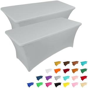 IVAPUPU 2 Pack 6FT Table Cloth for Rectangular Fitted Events Stretch Grey Table Covers Washable Cover Spandex Tablecloth Protector for Party, Wedding, Cocktail, Banquet, Festival