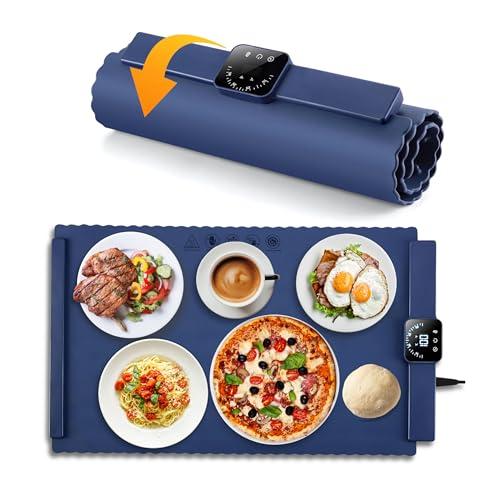 A&F Global Extra Larg Food Warming Mat, Roll Up Food Warmer with Fast & Even Heating, (26" x15.15") Premium-Grade Silicon Material, 5 Temperature Settings, Versatile Food Warmers for Parties (Blue)