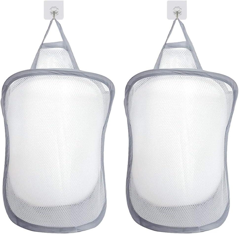 2 PCS Collapsible Laundry Basket Hanging Hamper with Handle Mesh Clothes Hamper Portable Foldable Clothes Baskets for Dorm Laundry Room Bathroom Travel Storage Gray