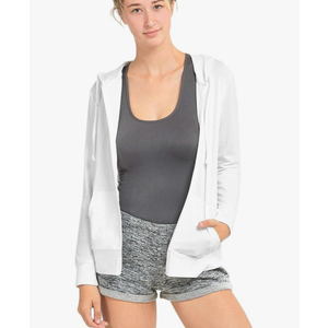 Women's Lightweight Cotton Blend Long Sleeve Zip Up Thin Hoodie Jacket (White, M) 
