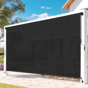 Outdoor Roller Shades for Patio, 9' W x 8' H Cordless Patio Shades Roll Up Outdoor Blinds with Splicing Design, 90% UV Protection for Porch Gazebo Pergola, Black, 108"W x 96"H