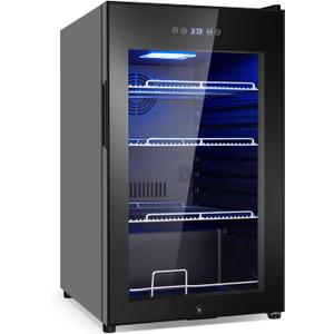 Beverage Refrigerator 17 inch Wide - 126 Can Beverage Cooler with Glass Door | Counter-Top/Freestanding Mini Beverage Beer Fridge | Temperature Memory | Invisible Door | Perfect for Soda, Beer (Black)