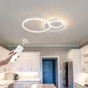 O'NEELDY Modern 3 Ring LED Chandelier Lamp Fixture White 25.59''Dimmable Acrylic Flush Mount Ceiling Lights with Remote Control Ideal for Small Room, Kitchen, Bedroom