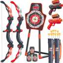 SpringFlower 2 Bow and Arrow Sets with LED Light-up,2 Foam Dart Guns for Kids 5 6 7 8 9 10+ Years Old, Archery Set with Standing Target for Boys & Girl, Ideal Gift (Red)