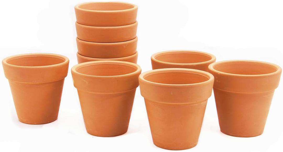 GoldBlue Pack of 10 Terracotta Pots - 3 Inch Terra Cotta Pots with Drainage Holes for Small Craft, Nursery, Cactus, Succulent, Flower Plants