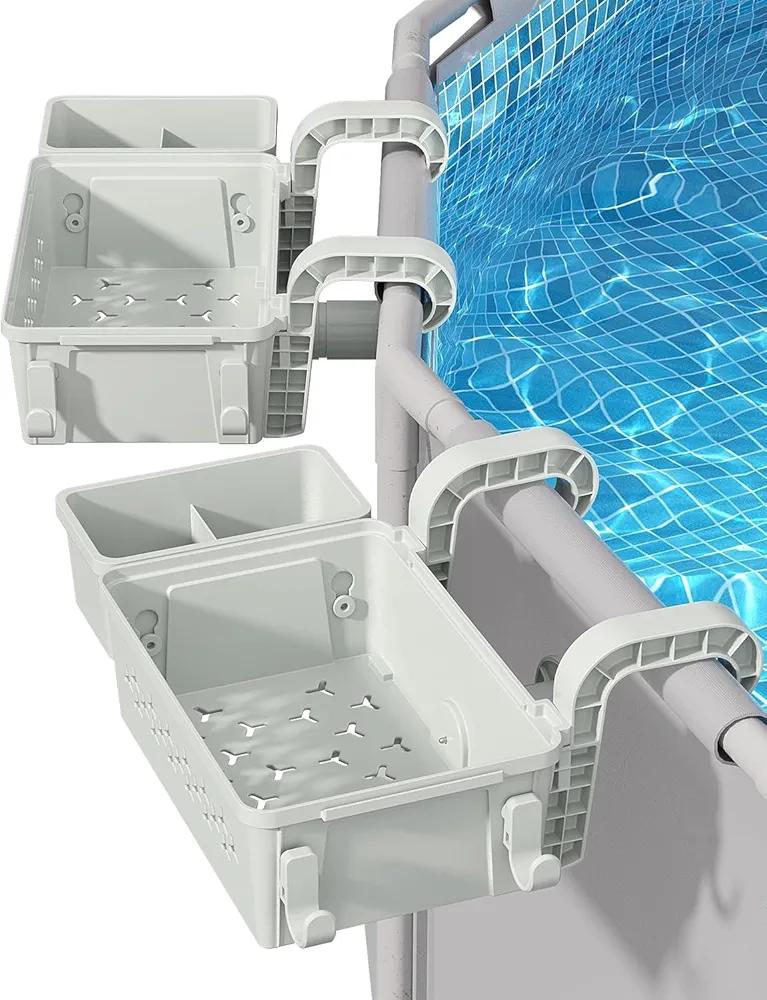 [PATENTED] POOLHACKER 2025 Upgrade 2 Sets Poolside Storage Basket - Original Above Ground Pool Accessories, Swimming Pool Storage Basket with Pool Cup Holder, Poolside Storage to Organize Cup Towel