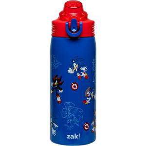 Zak Designs Sonic the Hedgehog Sage Kids Water Bottle For School or Travel, 19oz Stainless Steel Water Bottle With Straw, Handle, and Leak-Proof, Pop-Up Spout Cover (Sonic & Shadow)