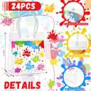 Kolldenn 24 Pcs Art Paint Party Favor Bags Plastic Clear PVC Gift Bags with Handles Colorful Artist Splatter Goodie Candy Bag for Birthday Baby Shower School Classroom Supply 6x6x3inch(Motivational)