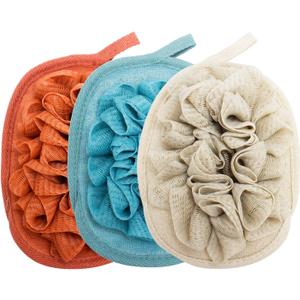 3 Pack Body Sponge Brushes Pouf Mesh Brush Shower Glove with Flower Bath Ball