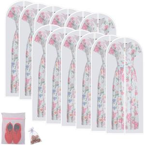 Garment Bags (Set Of 12) for Closet Storage Plastic Garment Bags Hanging Clothes Cover with Zipper Gown Garment Bag for Long Dresses (24'' x 60''/12 Pack+Gifts, White)