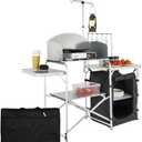 VEVOR Camping Kitchen Table, Folding Outdoor Cooking Table with Storage Carrying Bag, Aluminum Cook Station 1 Cupboard & Detachable Windscreen, Quick Set-up for Picnics, BBQ, RV Traveling, Black