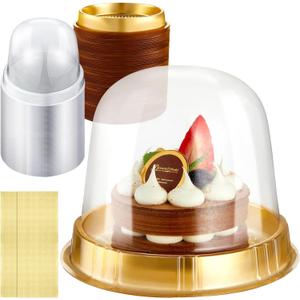 Mimorou Individual Cupcake Boxes Clear Plastic Cupcake Containers Disposable Single Holder with Lid Tall Cake Carrier 5.3 Inch Diameter 4.3 Inch Height with Stickers for Wedding (Gold, 50pcs)