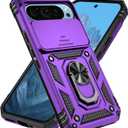 SunStory Compatible with Google Pixel 10 / Pixel 10 Pro Case with HD Screen Protector & Slide Camera Cover & Rotated Ring Kickstand, [Military-Grade] Phone Case for Pixel 10/10 Pro, Purple