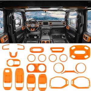 for Wrangler JL Interior Trim Kit Orange Dashboard for Jeep Wrangler JL JLU Gladiator JT 2018-2023 Orange Interior Accessories 21pcs
