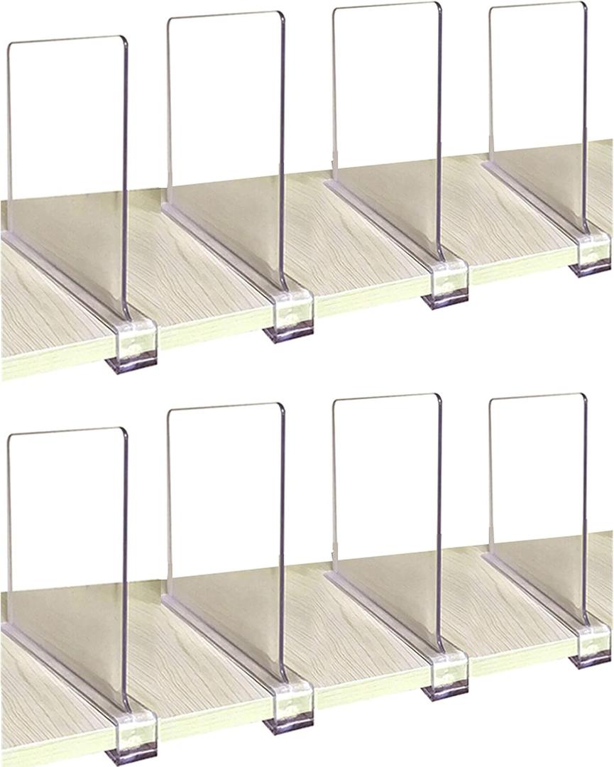 CY craft Shelf Dividers for Closets, 8PCS Clear Acrylic Shelf Divider for Wood Shelves and Clothes Organizer/Purses Separators Perfect for Kitchen Cabinets and Bedroom Organizer