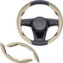 2pcs (Khaki) Universal Fit Carbon Fiber Steering Wheel Cover, Anti-Skid Steering Wheel Cover/Segmented Steering Wheel Protector/Car Interior Accessories