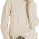 Wool Sweaters Women's Turtleneck Pullover Female Loose Long Sleeve Tops Winter Thick Knitted Jumper (XX-Large, Light Beige)