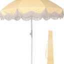 Ocean 6Ft Fringe Patio Umbrella 8 Ribs Outdoor Beach Tassel Umbrella with Tilt Carry Bag Yard Picnic Garden Lawn Deck Wedding Pool Party (Ocean-Crayon Yellow Stripe)