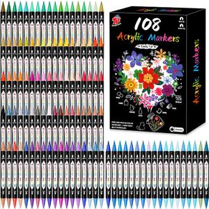 TBC The Best Crafts Acrylic Paint Markers, 108 Colors Dual Tip Pen