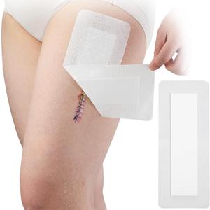 10 Pcs Waterproof Adhesive Island Dressing 4"x10" for Post Knee Replacement Hip Surgery Shower Protector Bandage Surgical Incision Wounds Cover Breathable Bordered Gauze (Non-woven + Waterproof Backing Film)