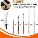 Buyplus 26FT Reach Pole Saws for Tree Trimming, Pole Saw with 5-20FT Telescoping Extension Pole, Pruning Saw with 24" 3X Detachable Saw, Non-Slip Handle, Tree Trimmer for Garden Yard Palms Shrubs