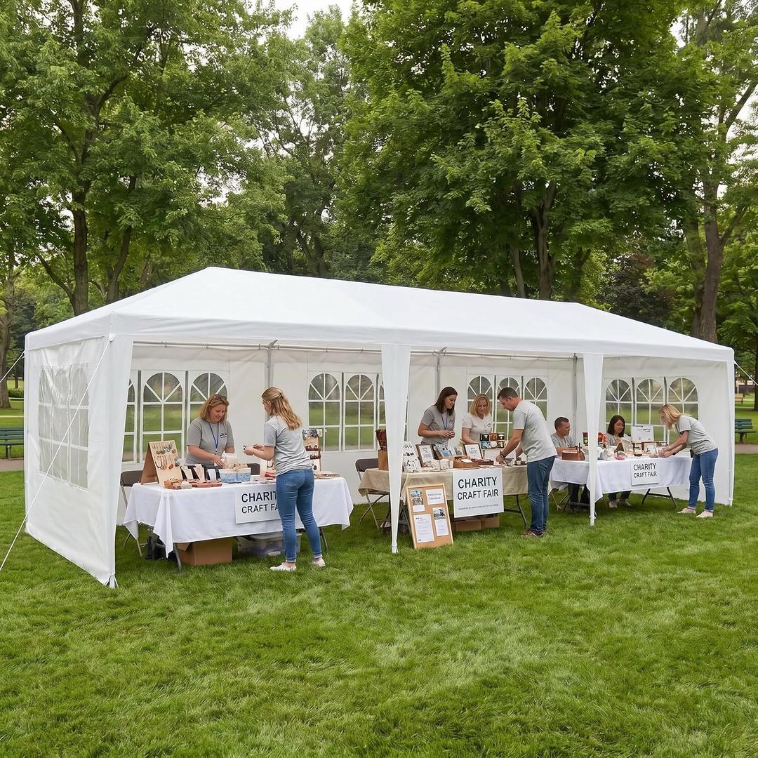 NicBex 10x30 Outdoor Canopy Tent, Waterproof Party Shelter with 5 Removable Sidewalls & Windows, Large Event Gazebo for Wedding, Backyard Gathering, White, 10x20-A