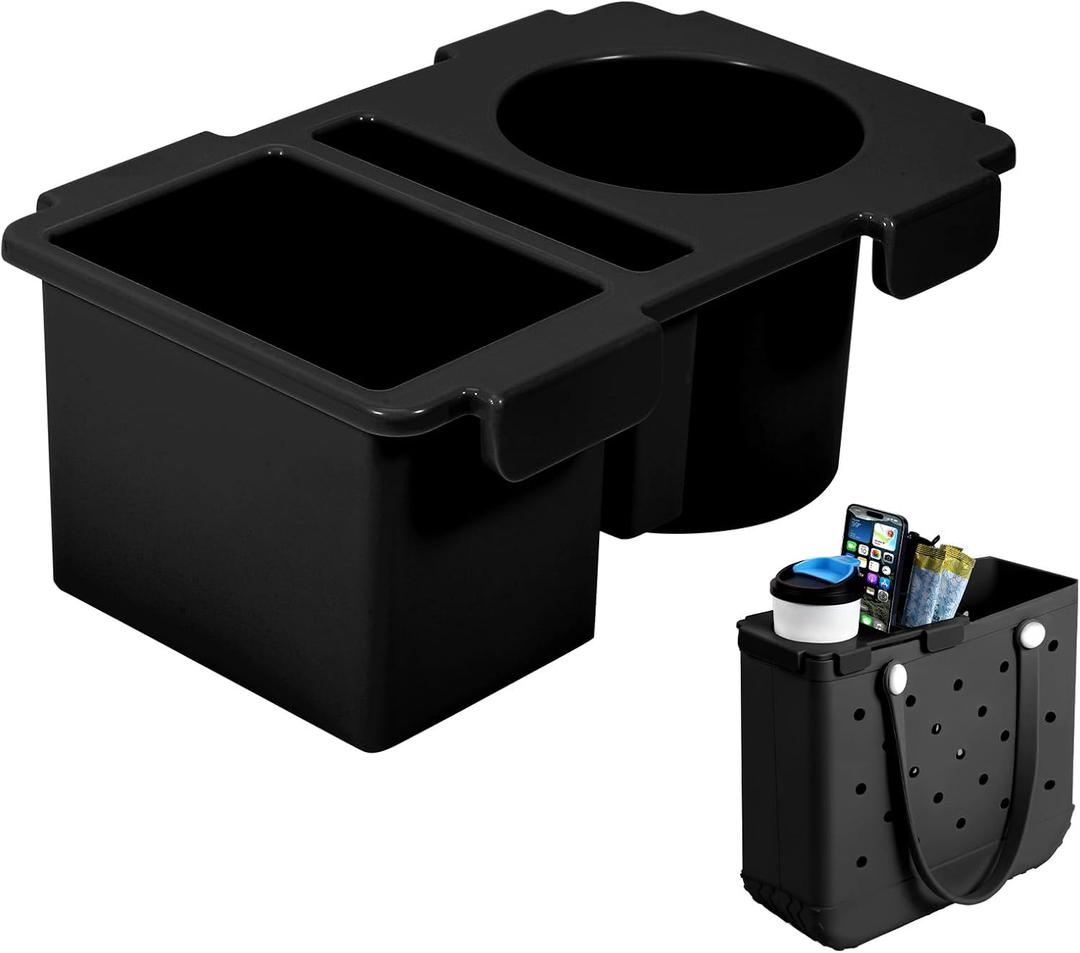 Takuyada Tray Topper with Cup Holder for Bogg Bag Medium Tote - Phone Holder & Drink Holder Fits for Stanley 40oz - Beach Bag Top Organizer Storage Lid (Black)