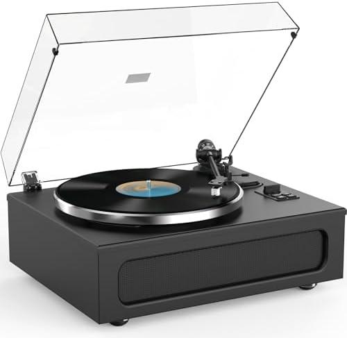 Record Player All-in-One High Fidelity Turntable for Vinyl Records with Built-in 4 Stereo Speakers Phono Preamp Bluetooth Playback Auto Stop Belt Drive with MM Cartridge AT-3600L Stylus Vintage Black