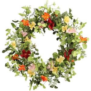 22IN Artificial Spring Summer Wreath with Wild Flowers & Silk Daisies Eucalyptus, UV Resistant, Colorful Wreath - for Spring Summer Indoor Outdoor Home Dcor (Daisy)