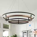 Benkut 3 Rings Modern LED Chandelier Black Dimmable Circular Pendant Light for Dining Room, Foyer Chandelier with Remote Control Flush Mount High Ceiling Light for Kitchen Living Room, D30.7In