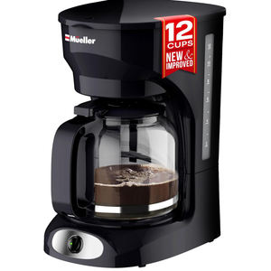 Mueller 12-Cup Drip Coffee Maker - Borosilicate Carafe, Auto-Off, Reusable Filter, Anti-Drip, Keep-Warm Function, Clear Water Level Window Coffee Machine, Kitchen Essentials & Accessories