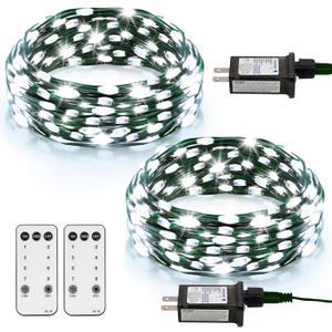 2 Pack Fairy String Lights Plug in 33Ft 100 LED, IP68 Waterproof Christmas Tree Light with Remote Timer Christmas Lights with 8 Modes Dimmable Twinkle Lights for Xmas Indoor Decor (Cool White)
